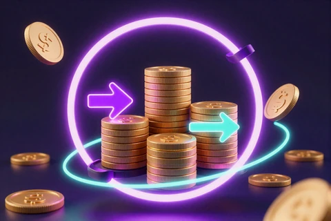 Neon-Reload-Pfeil mit M&uuml;nzen als Symbol f&uuml;r den Reload-Bonus im GambleZen Online Casino