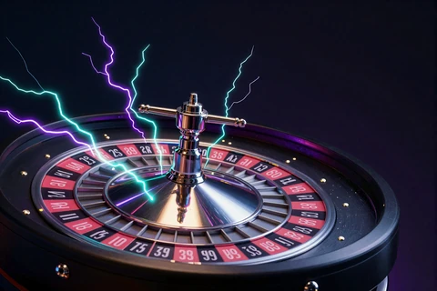 Lightning Roulette mit leuchtenden Neon-Blitzen am Roulette-Rad im GambleZen Live Casino