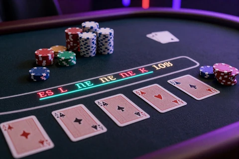 Blackjack-Tisch mit Karten und Chips im GambleZen Casino